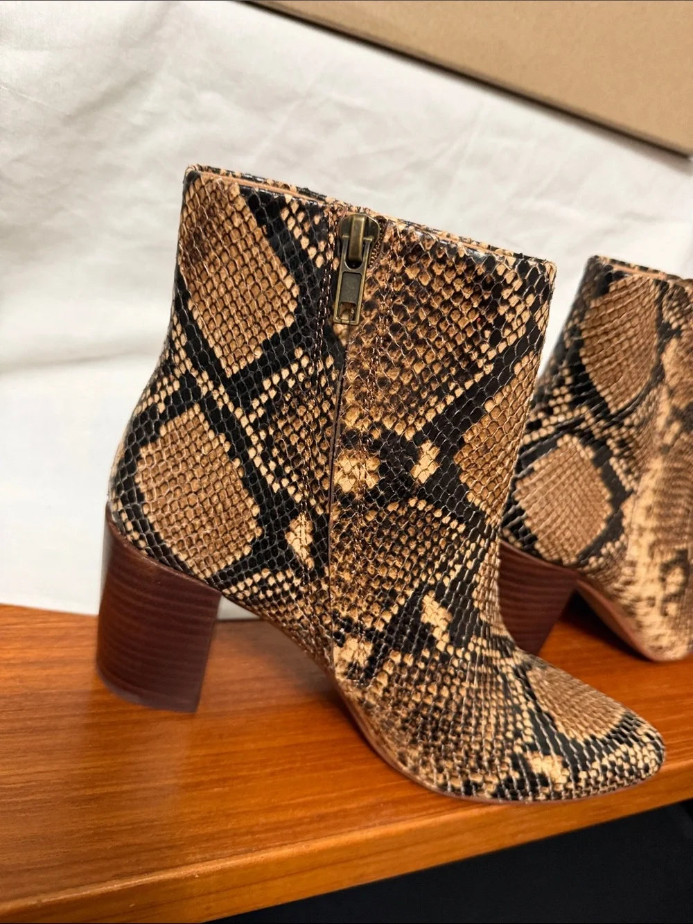Madewell Brown Snake-Print Ankle Booties